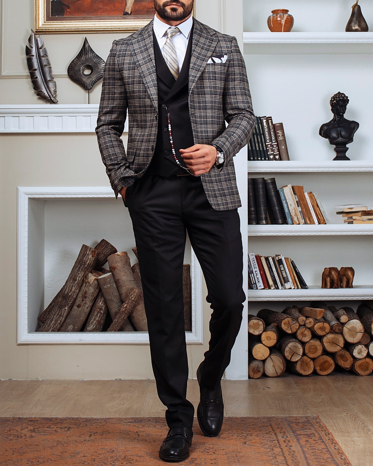 Grey Plaid Slim-Fit Suit 3-Piece VIOSSI