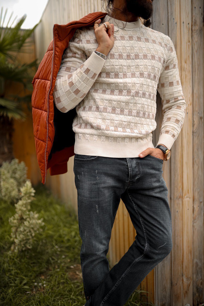 Men's Patterned Wool Knit Sweater