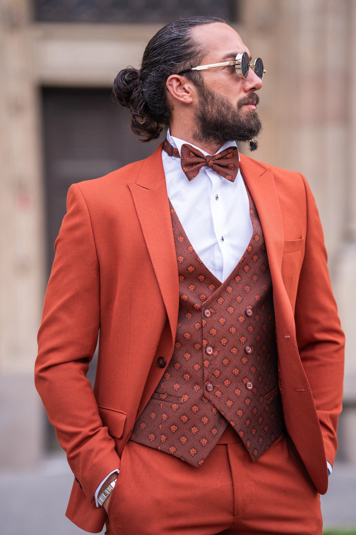 Brabion Massimo Rust Brown Slim Fit Peak Lapel Tuxedo - BRABION