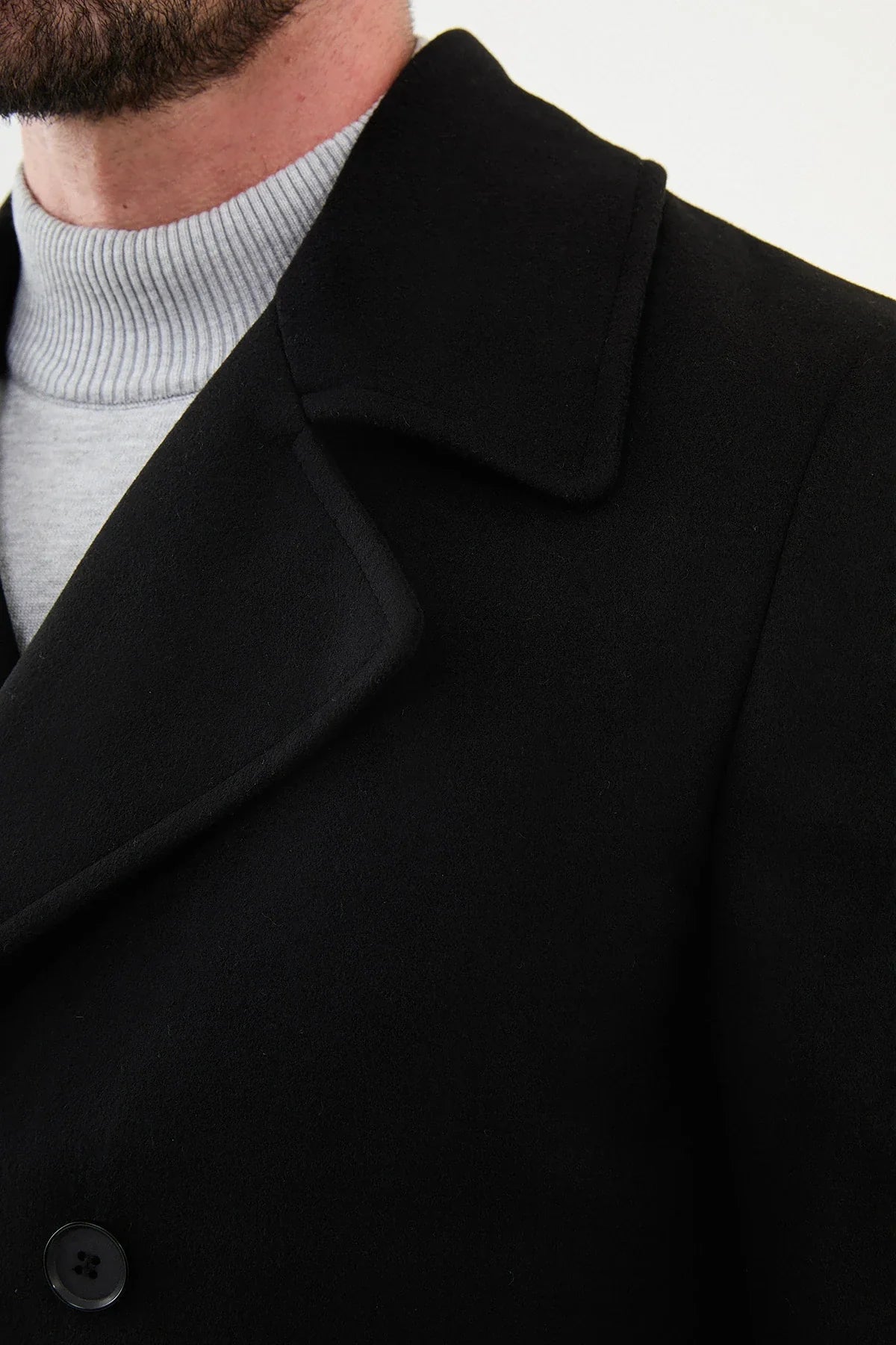 Bojoni Capena Plain Slim Fit Wool Black Coat