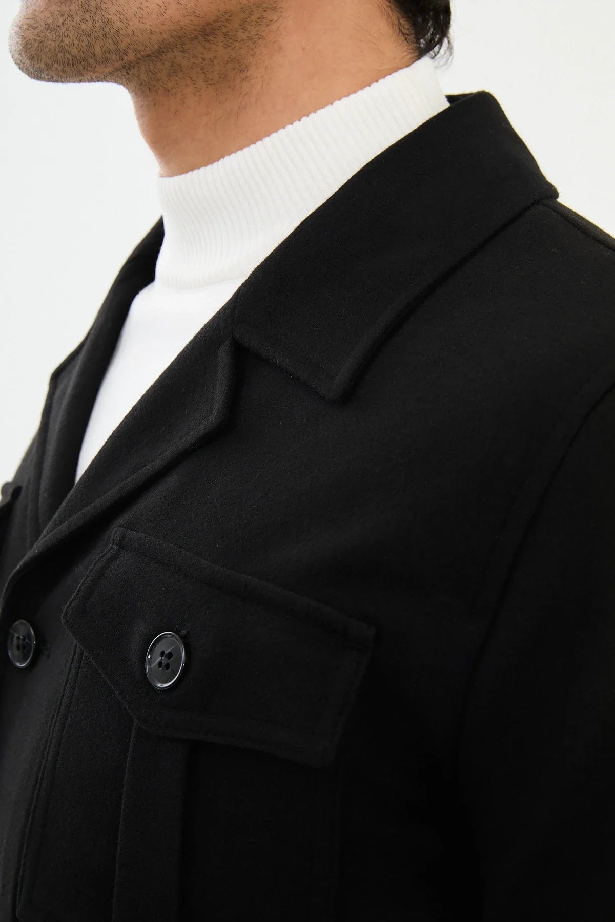 Bojoni Capena Safari Plain Black Slim Fit Coat
