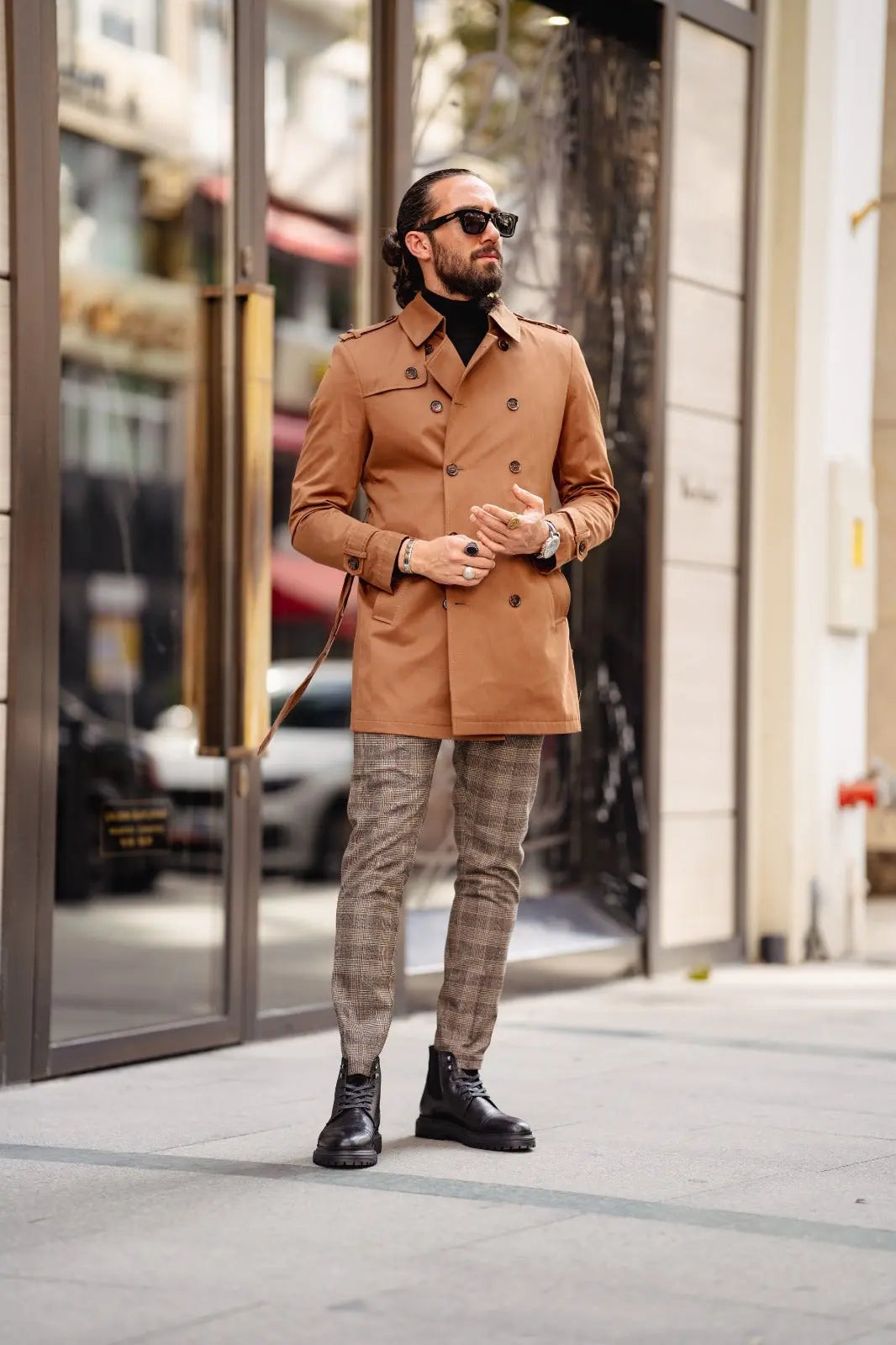 Paris Camel Slim Fit Double Breasted Long Coat – Effortlessly Stylish Elegance - BRABION