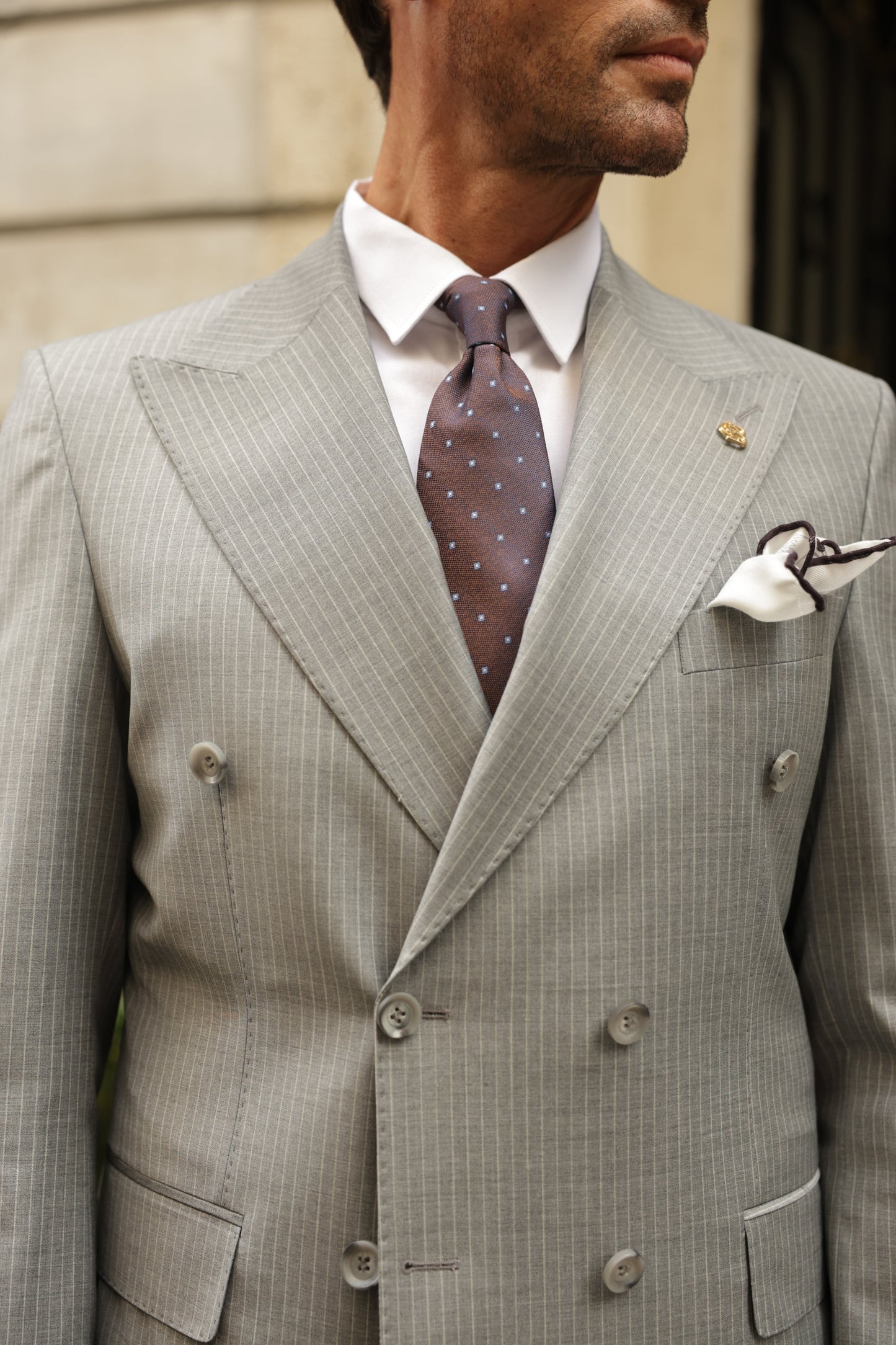 Grey Striped Double Breasted Suit 2-Piece VIOSSI - CB