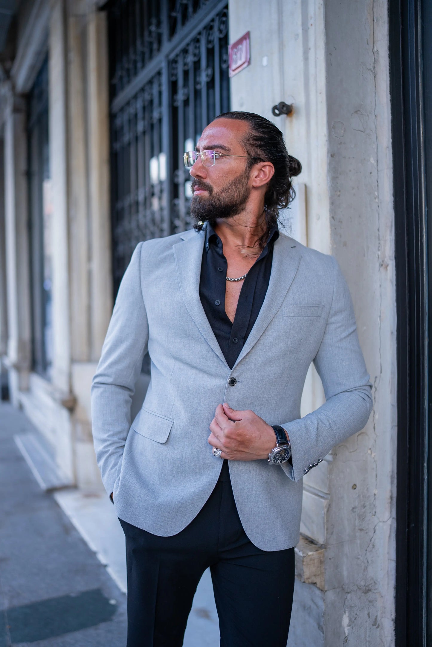 Brabion Alonso Light Gray Slim Fit Notch Lapel Blazer - BRABION