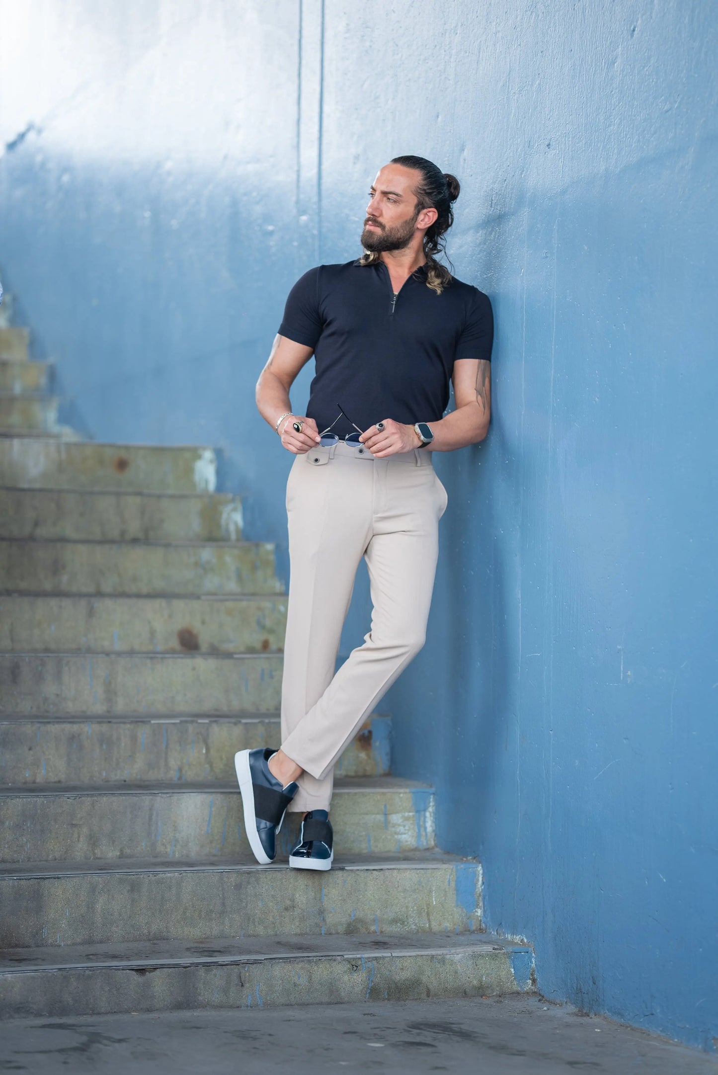 Brabion Tauris Navy Blue Slim Fit Zippers Polo Shirt - BRABION