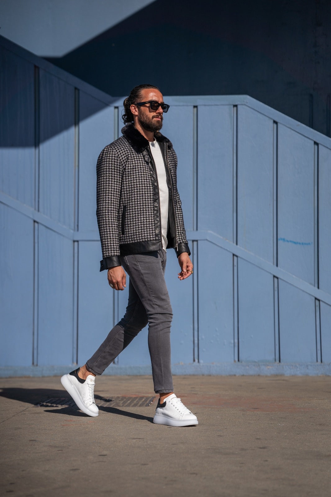 Paris Slim Fit Fur Detailed Black Coat