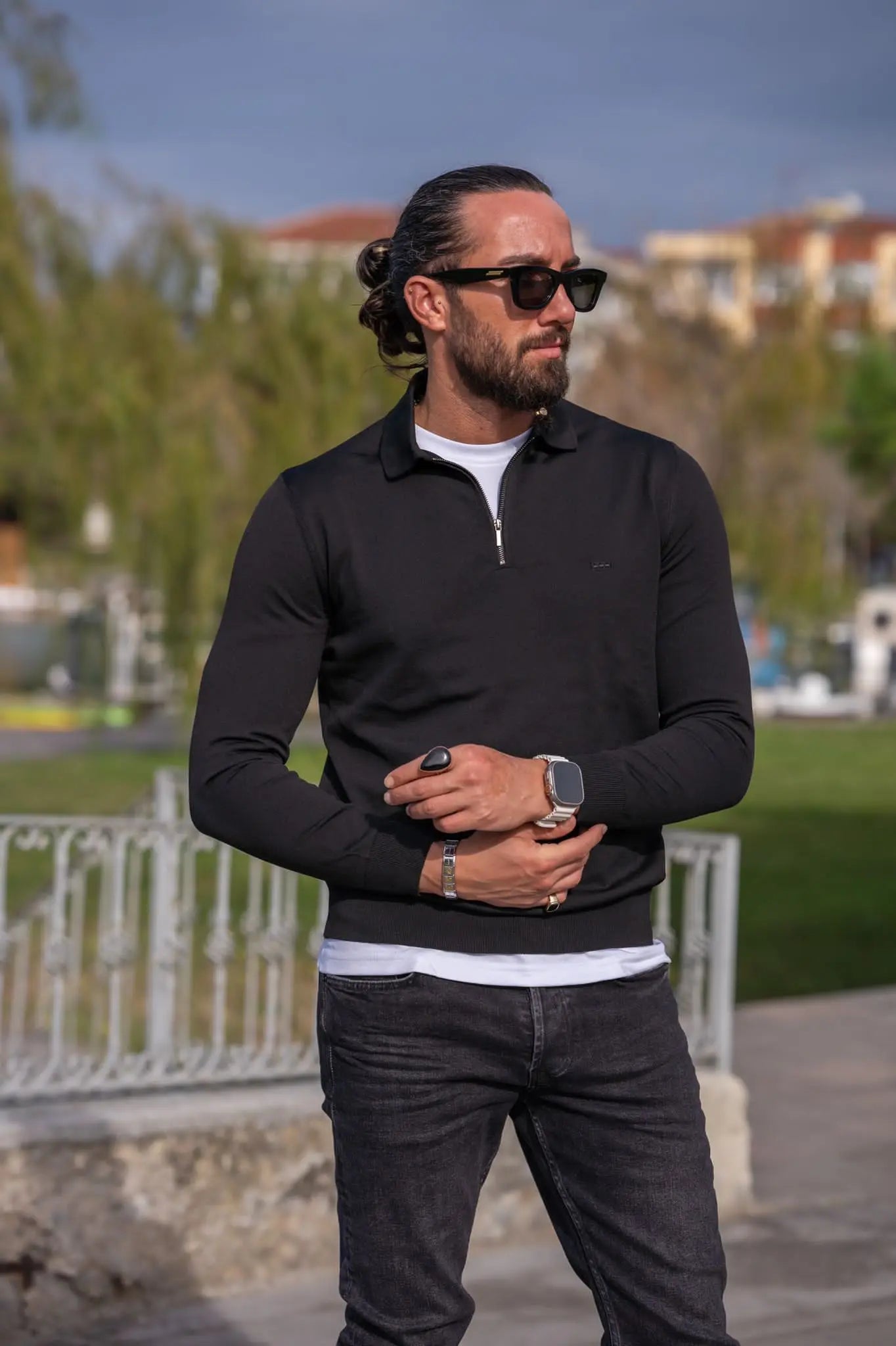 Paul Black Slim Fit Zipper Polo Sweater - Elevate Your Style - BRABION