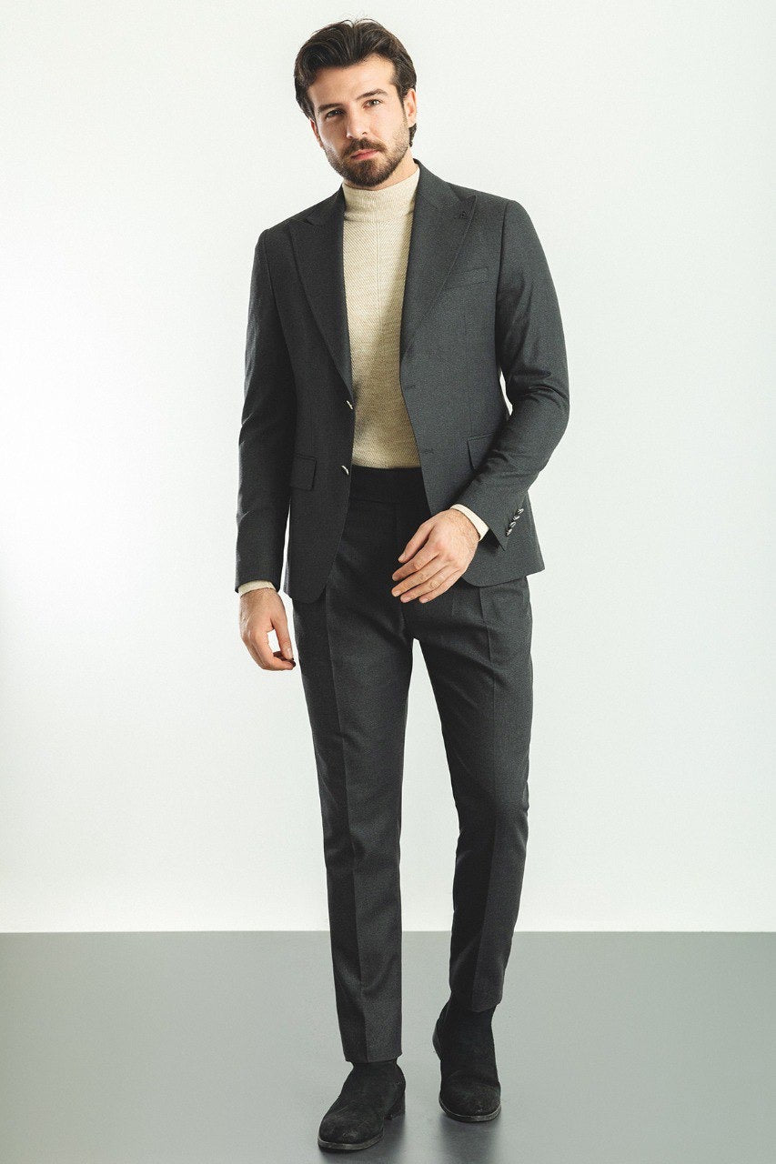 Brabion Rocco Dark Gray Slim Fit Peak Lapel Suit