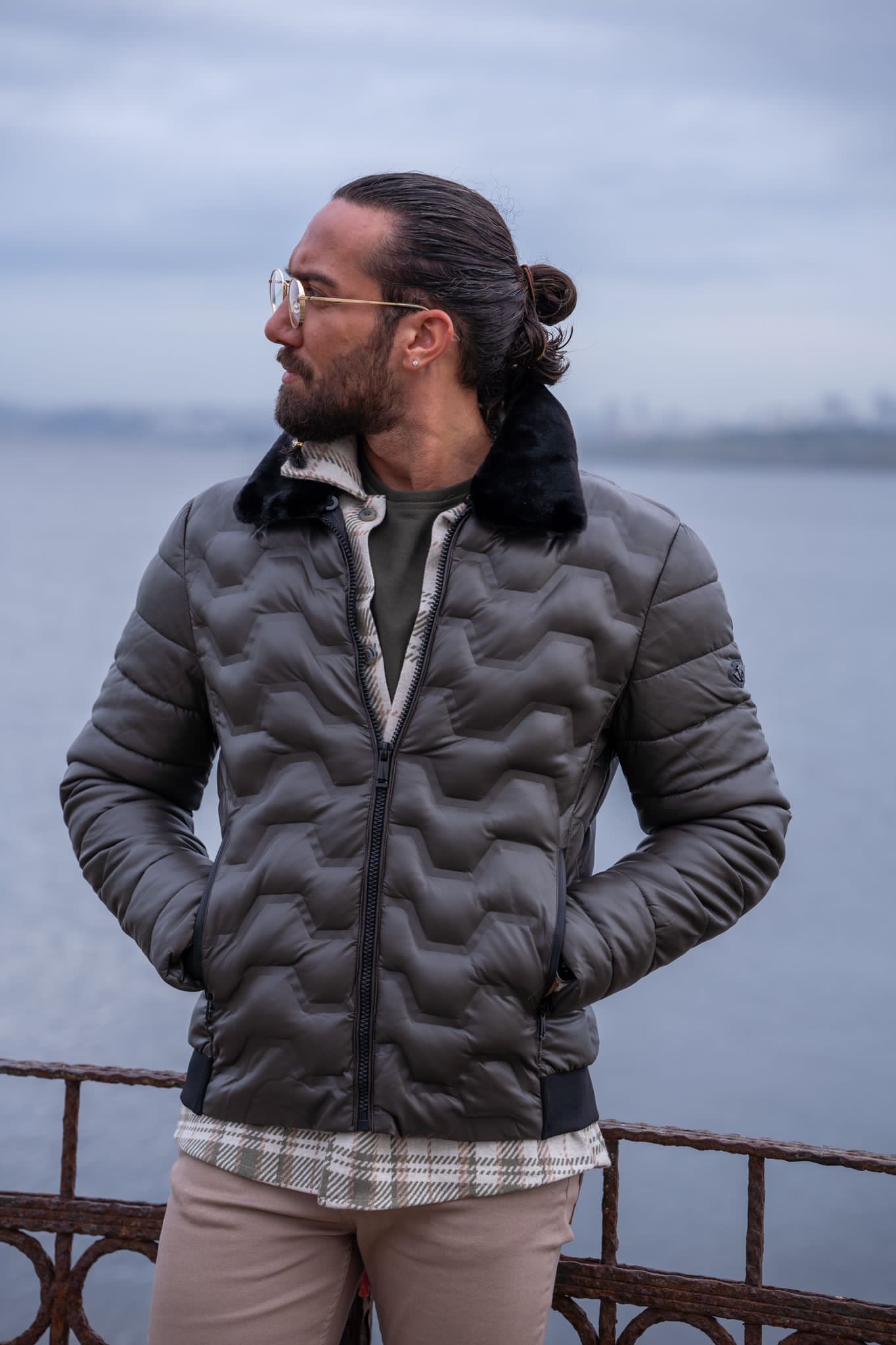 Brabion Gray Slim Fit Fur Coat