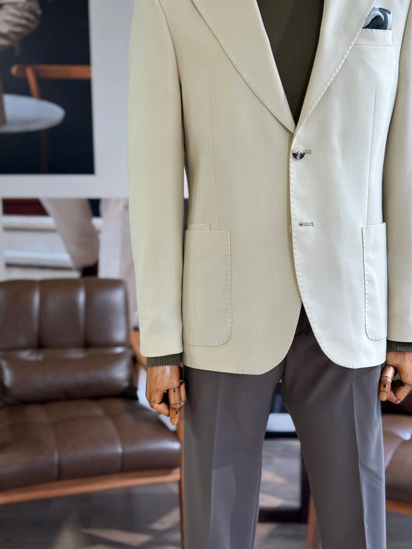 Beige Single Breasted Blazer - BRABION