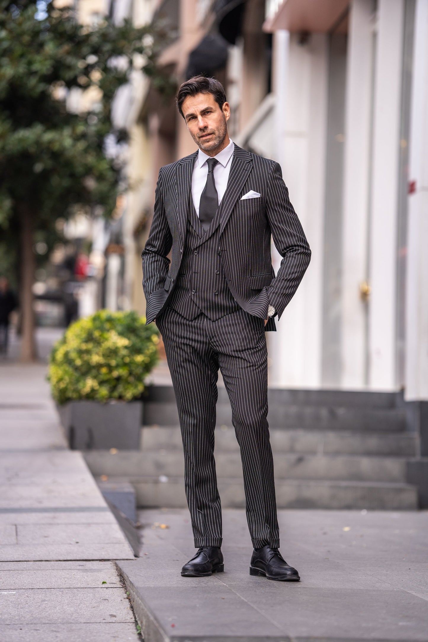Black Striped Slim-Fit Suit 3-Piece VIOSSI