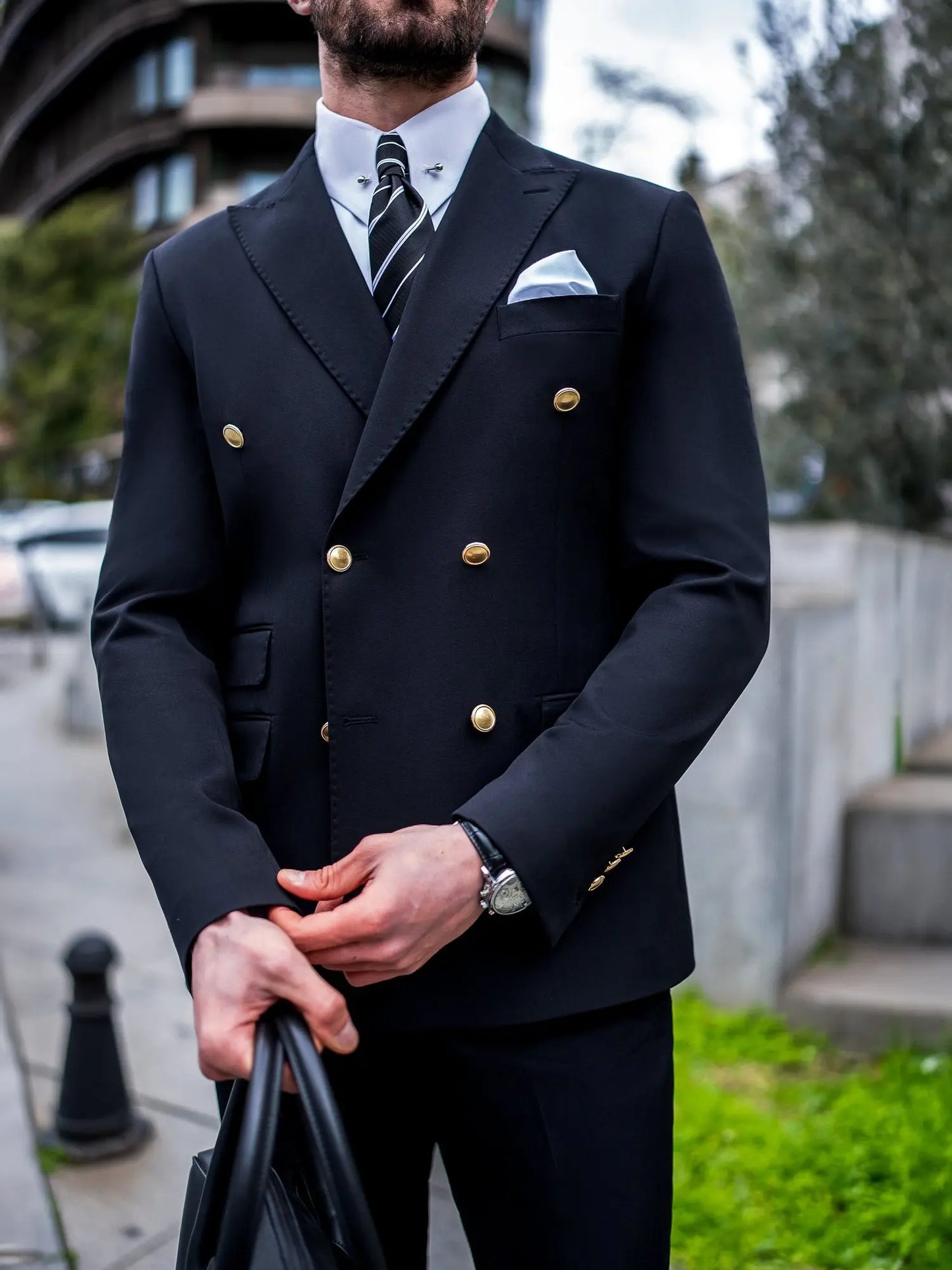 Black Double Breasted Suit 2-Piece VIOSSI