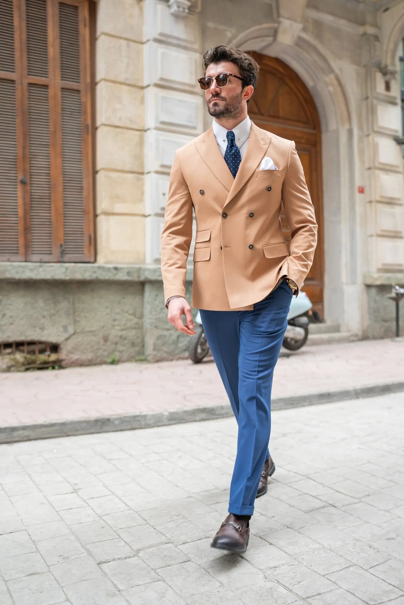 Camel Double Breasted Blazer - BRABION