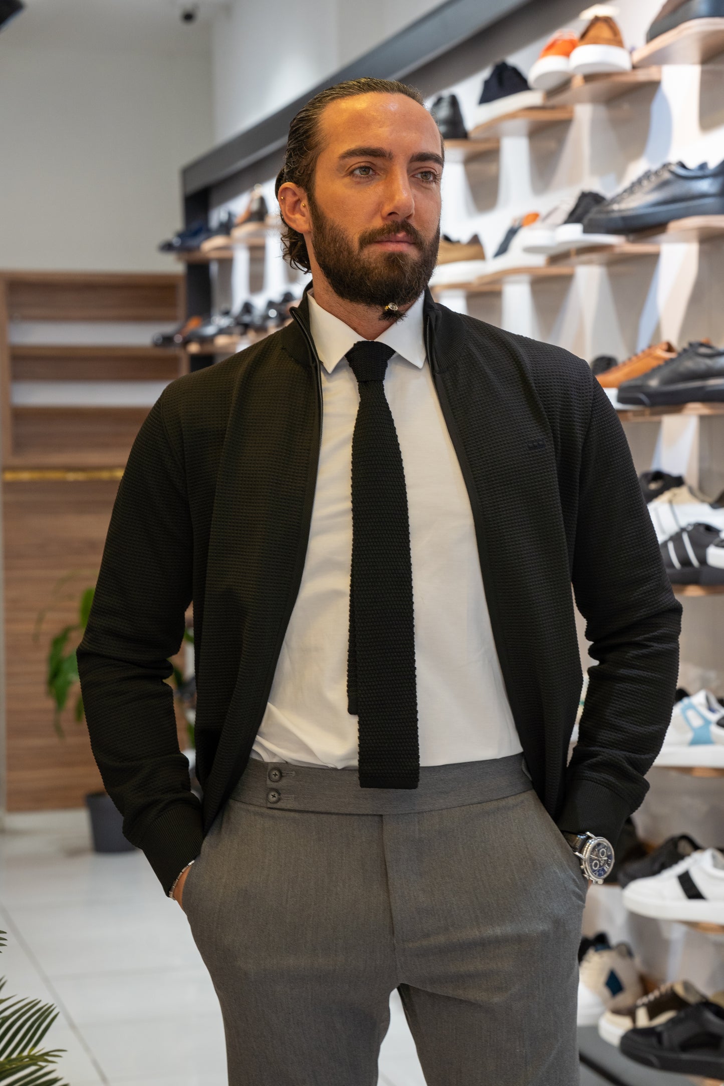 Brabion Lance Black Slim Fit Zipper Cardigan