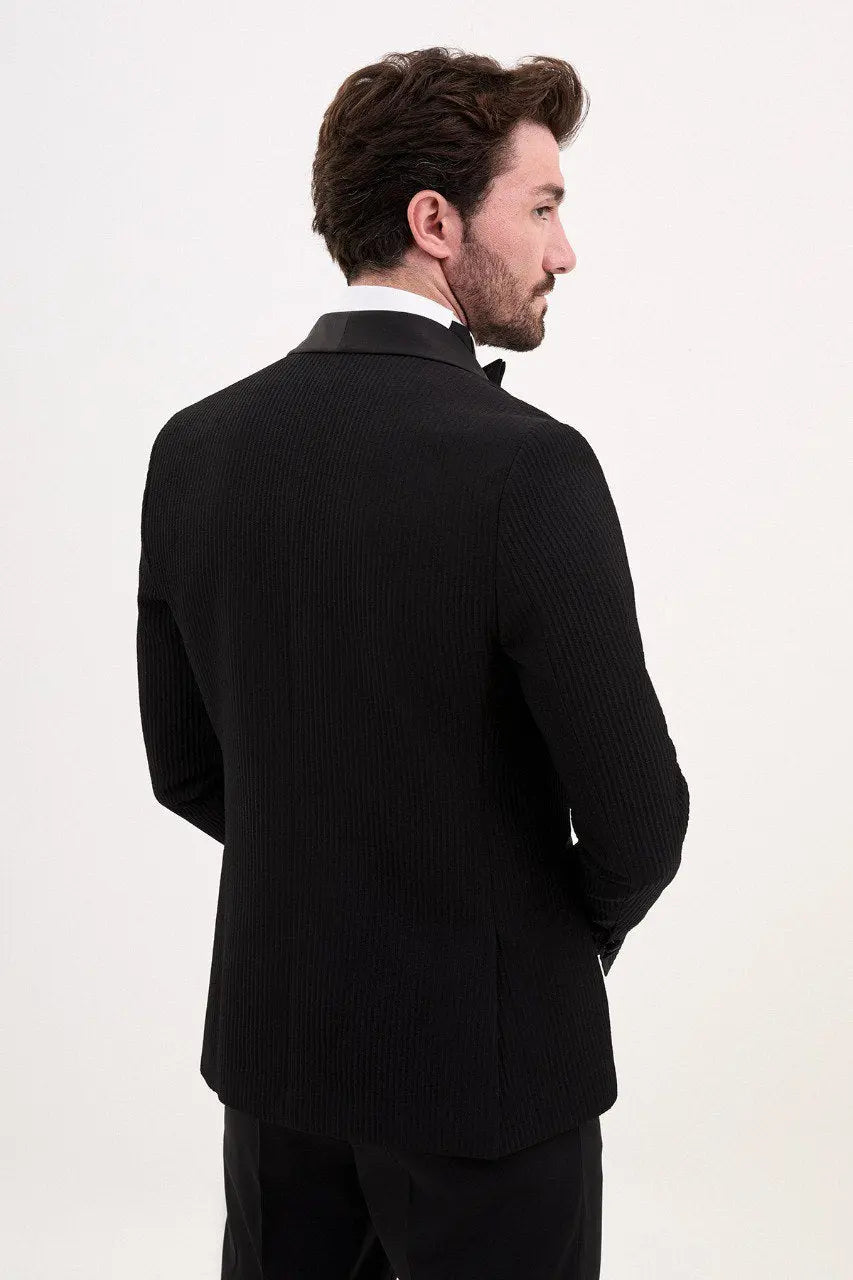 Brabion Rocco Black Slim Fit Double Breasted Striped Tuxedo - BRABION