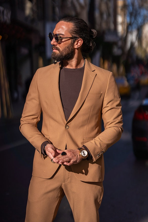 Brabion Lance Camel Slim Fit Notch Lapel Suit