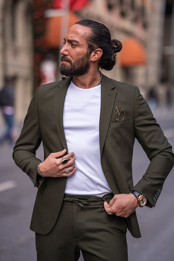 Brabion Lance Khaki Slim Fit Notch Lapel Suit for Modern Men