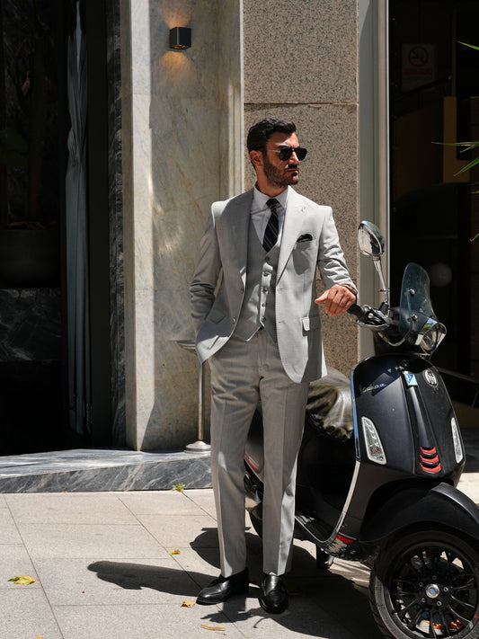 Light Gray 3 Piece Slim Fit Italian Style Suit