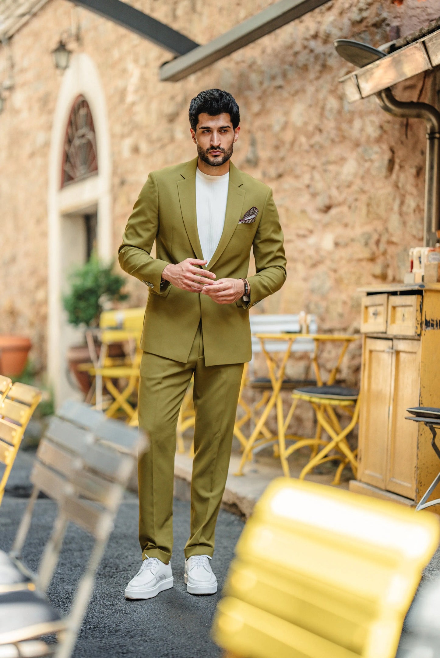 Bora Olive Green Luxury Chain Detailed Suit - BRABION