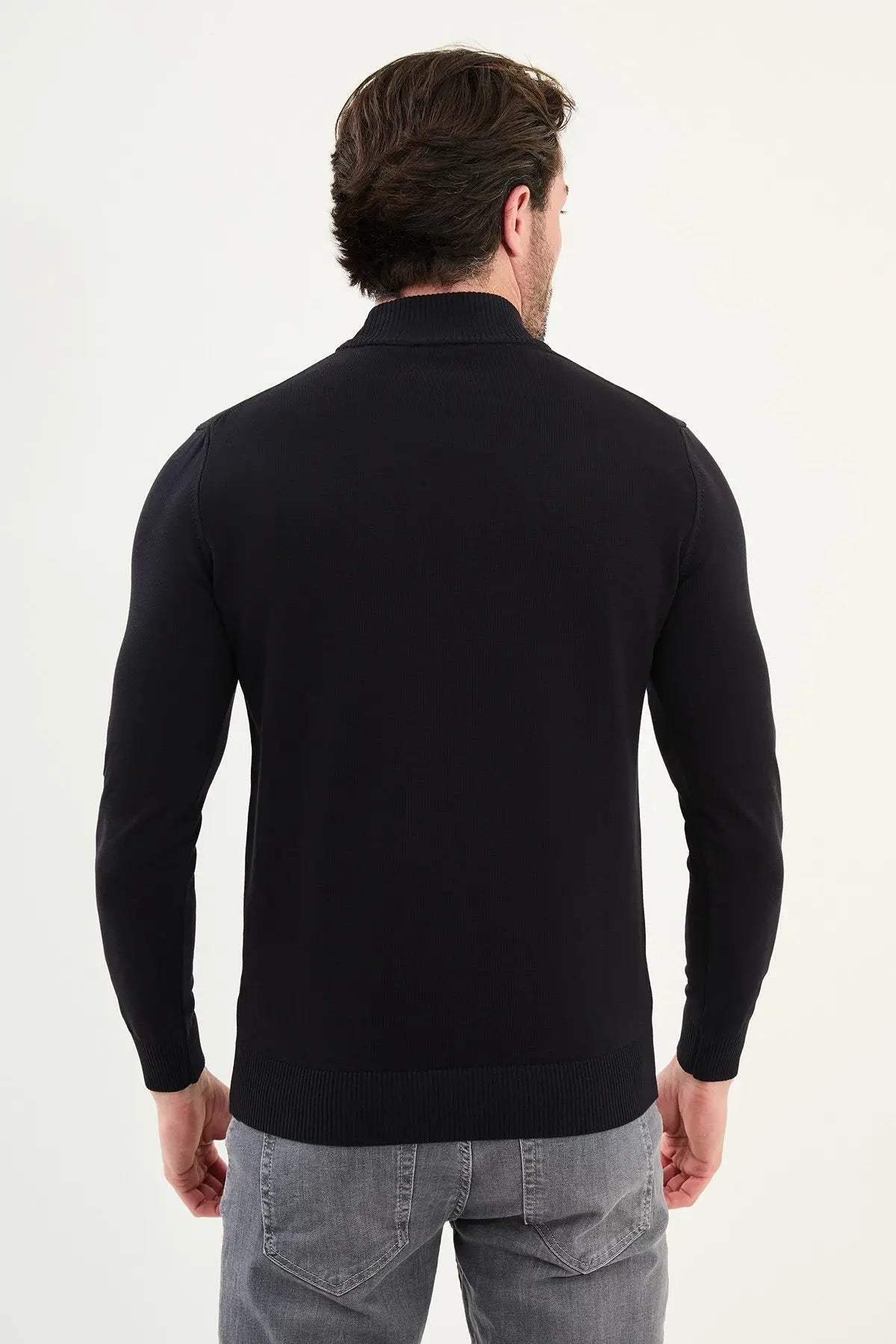 Men’s Navy Blue Knit Half-Turtleneck Pullover – Slim Fit - BRABION