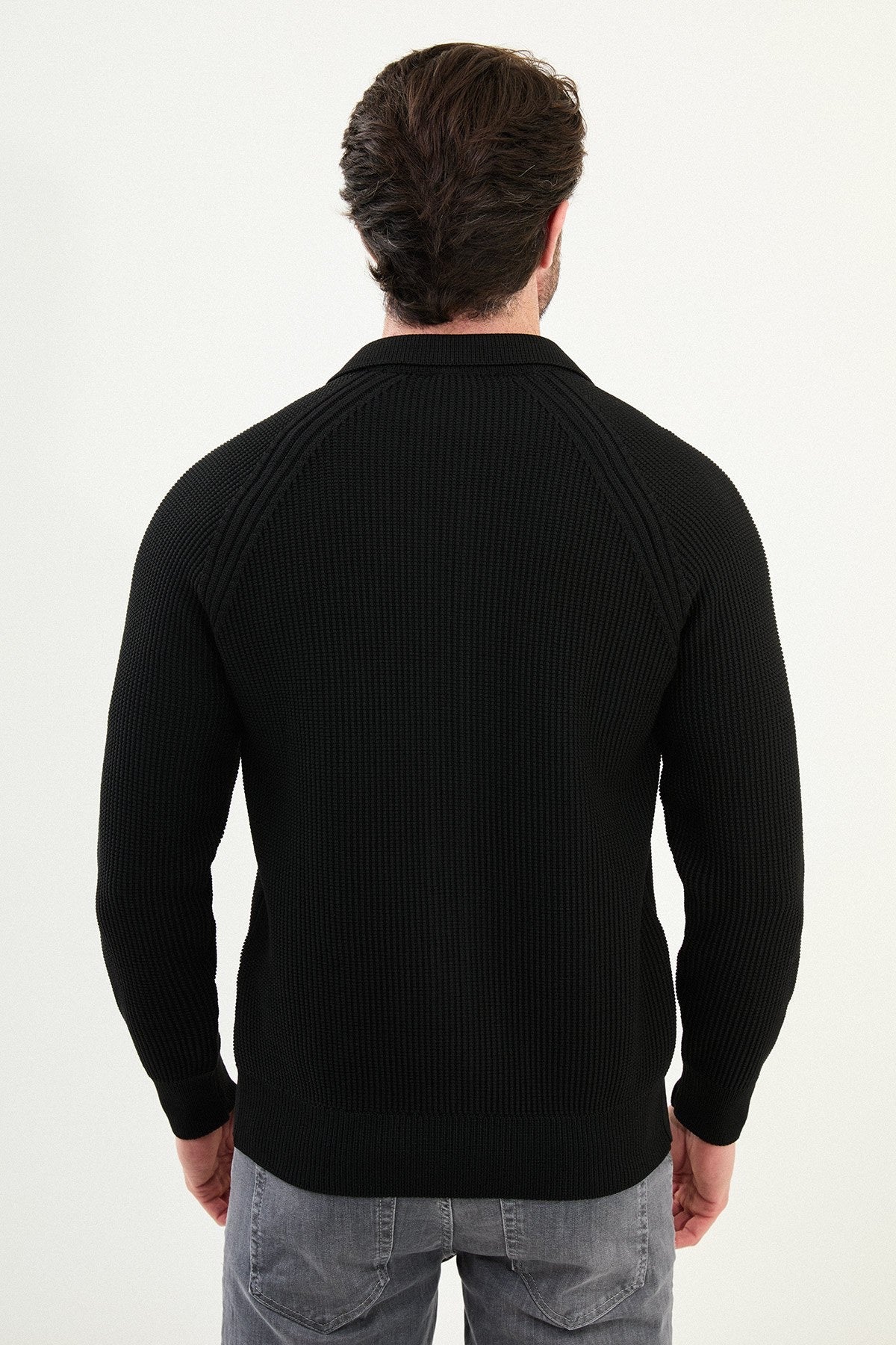 Men’s Black Ribbed Zip Cardigan