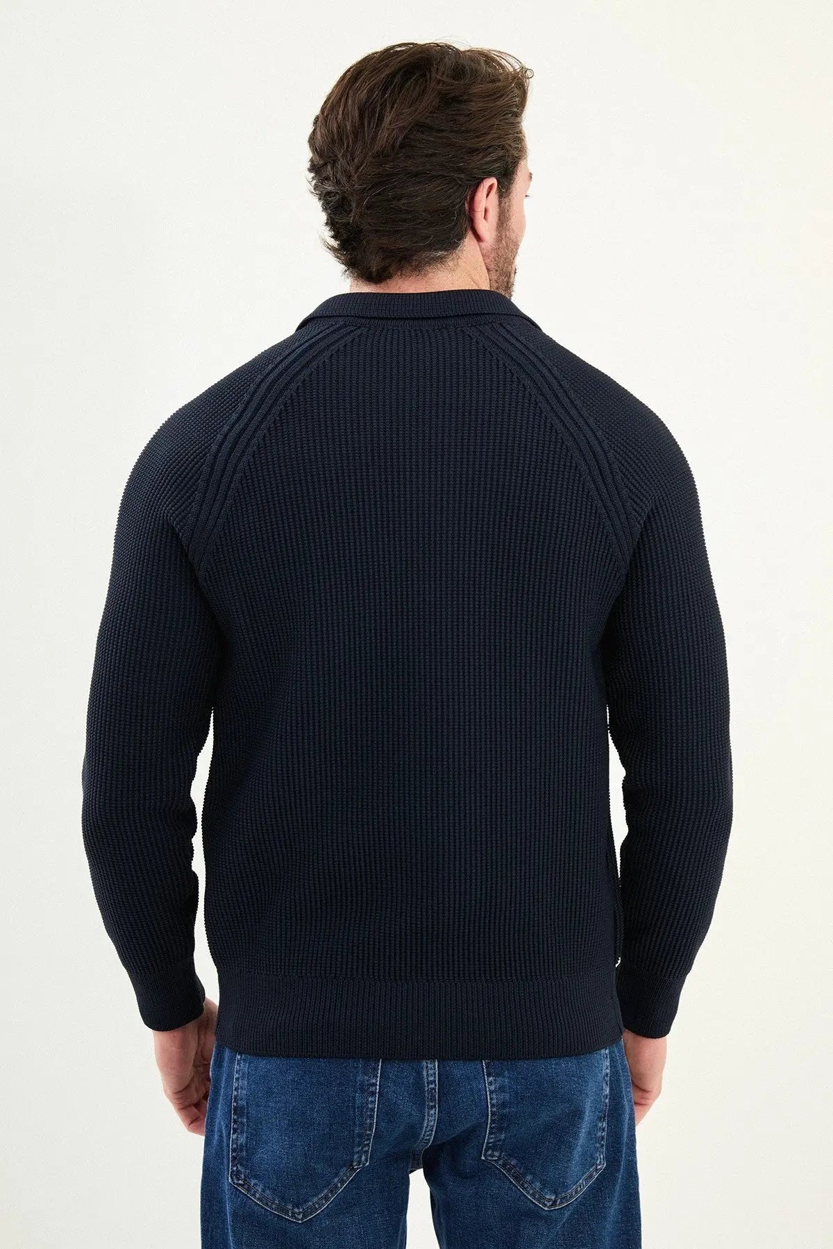 Men’s Navy Blue Ribbed Zip Cardigan - BRABION