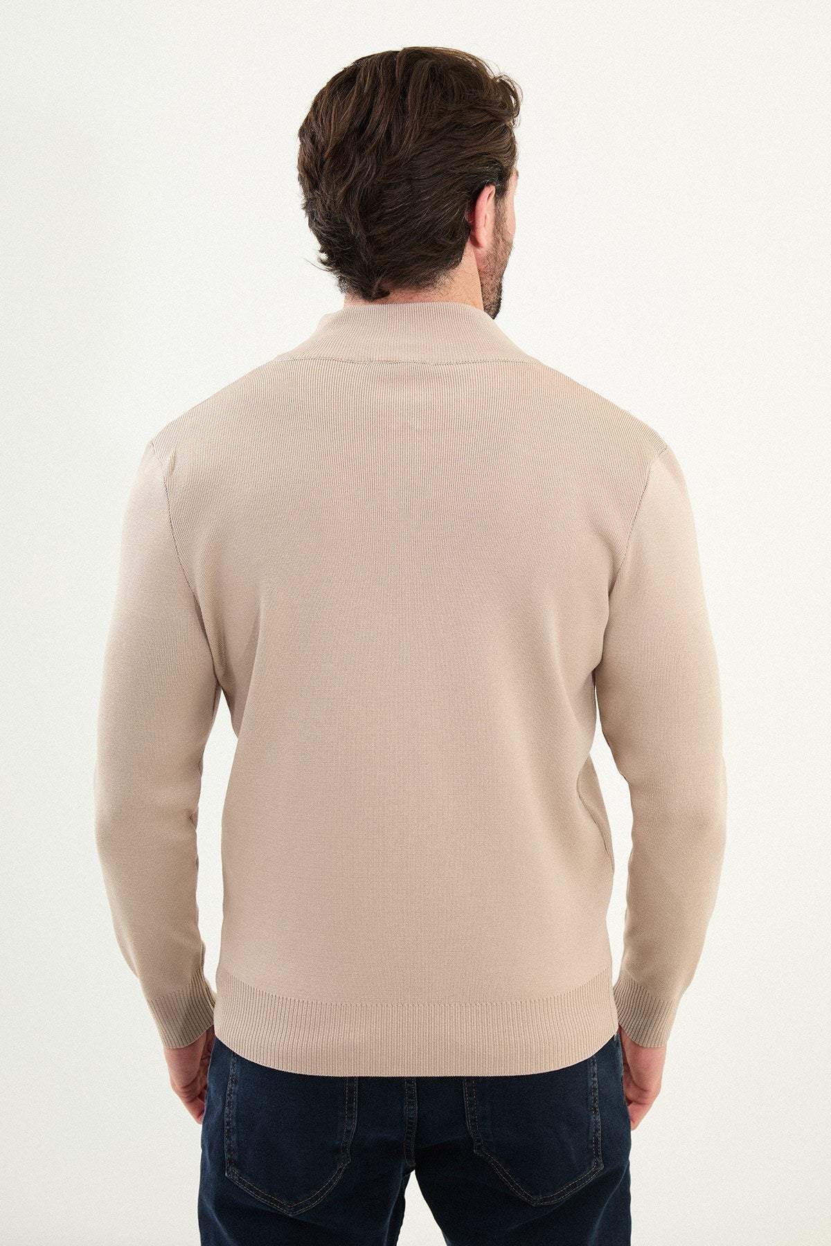 Men's Slim-Fit Zip-Up Knit Cardigan – Beige