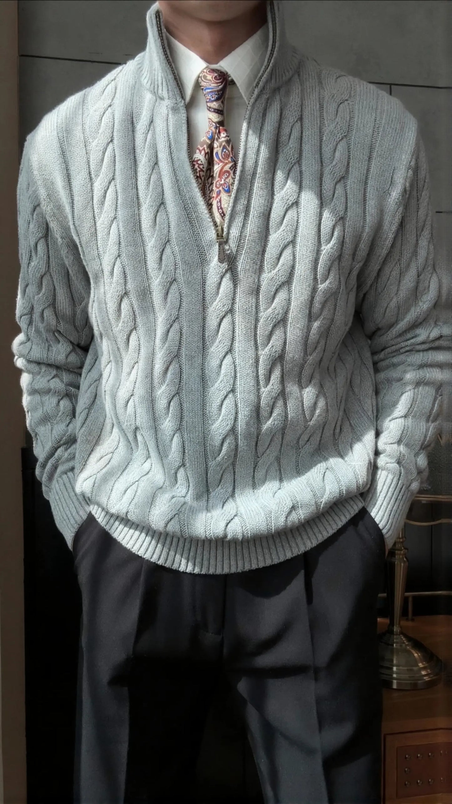 Men’s Cable Knit Half-Zip Sweater - BRABION