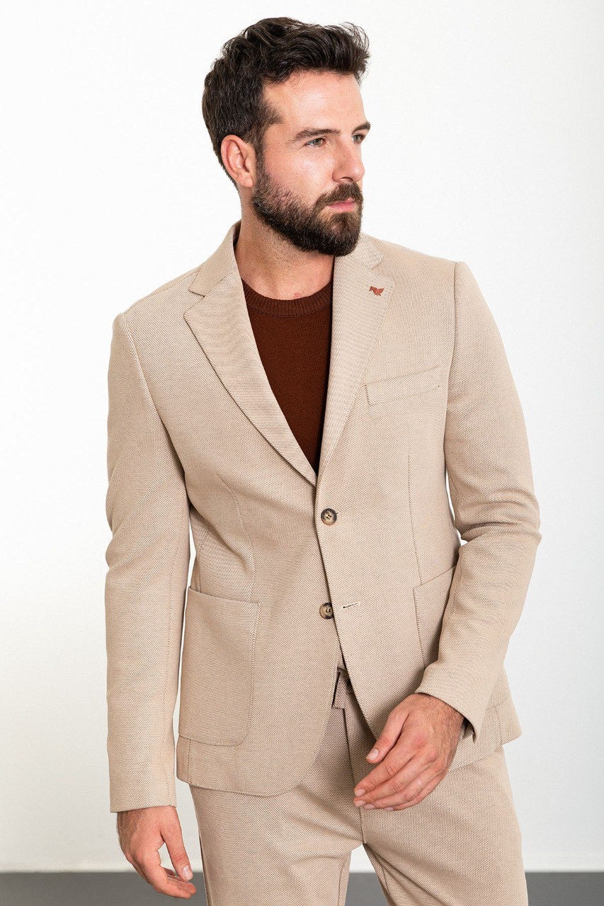 Brabion Rocco Beige Slim Fit Notch Lapel Suit for Modern Men