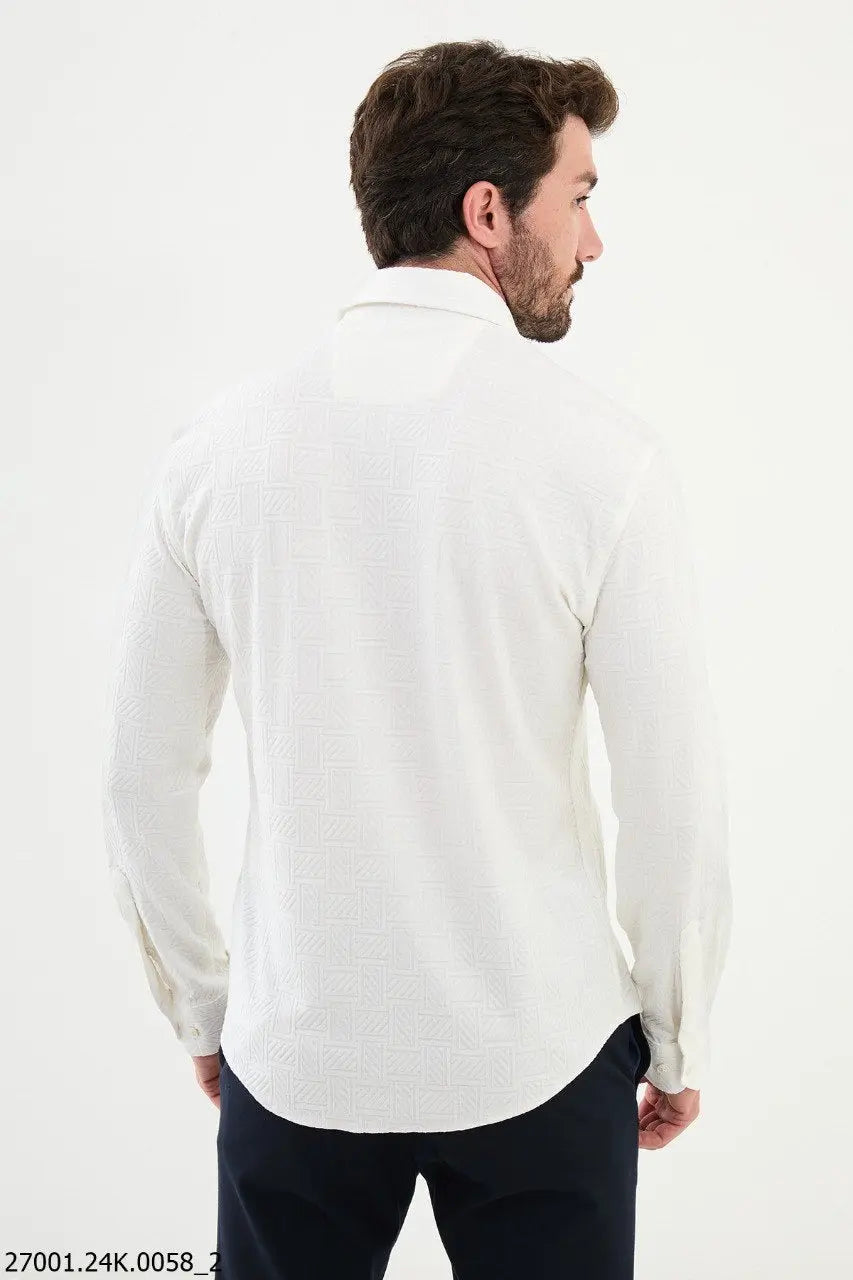Brabion Nico White Slim Fit Woven Pattern Casual Shirt - BRABION
