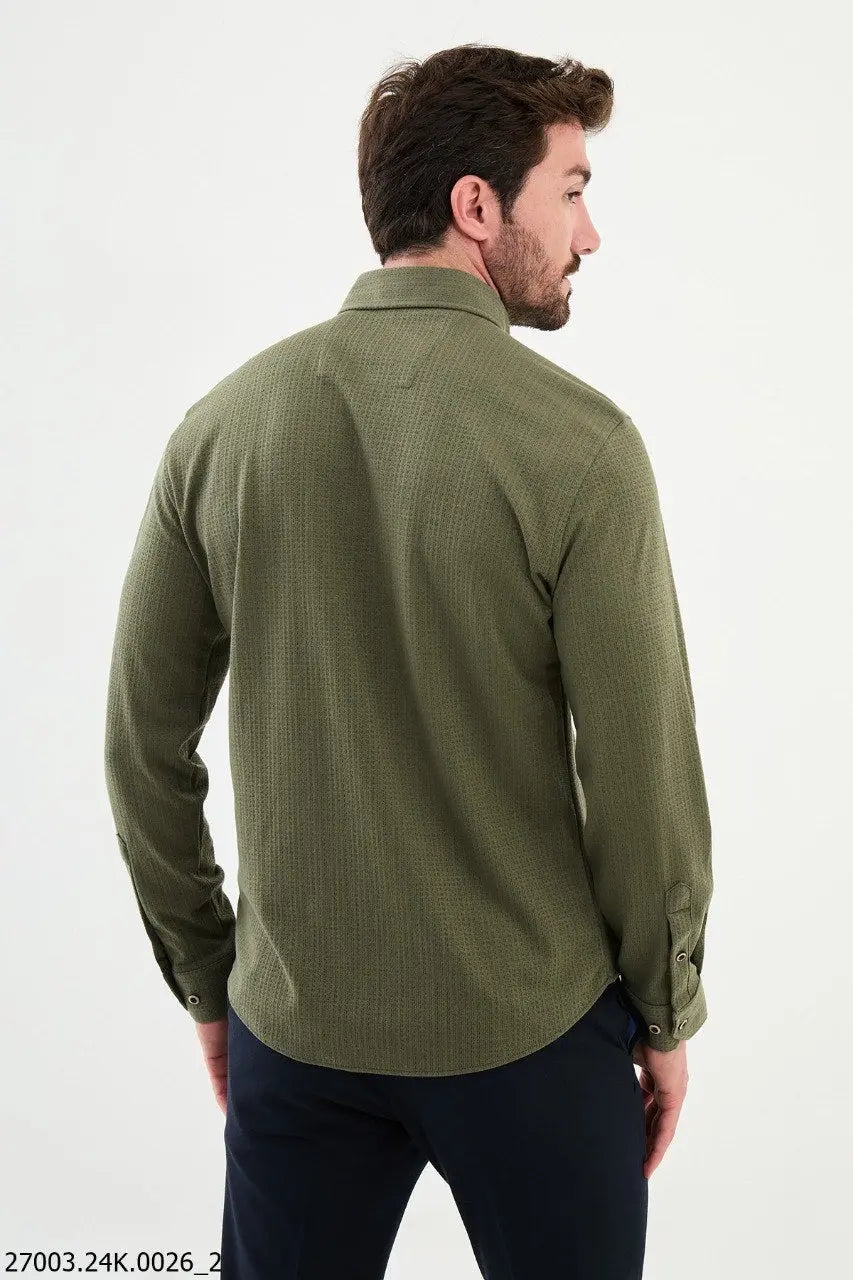 Brabion Nico Khaki Slim Fit Cross Pattern Casual Shirt - BRABION