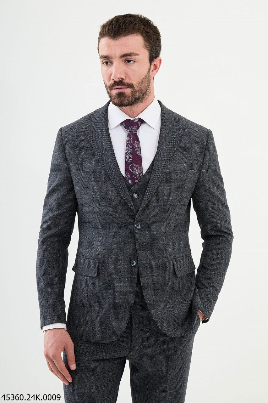 Brabion Diego Navy Blue 3 Piece Glen Check Wool Suit: Timeless Elegance for Every Occasion