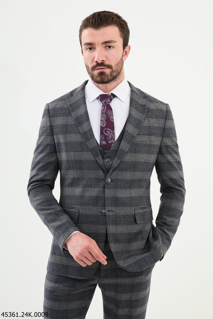 Brabion Diego Blue 3 Piece Glen Plaid Wool Suit