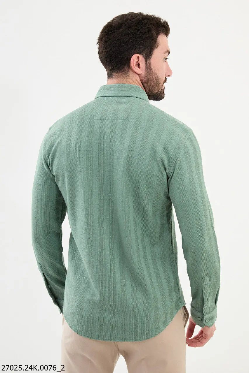 Brabion James Light Green Slim Fit Striped Cotton Shirt - BRABION