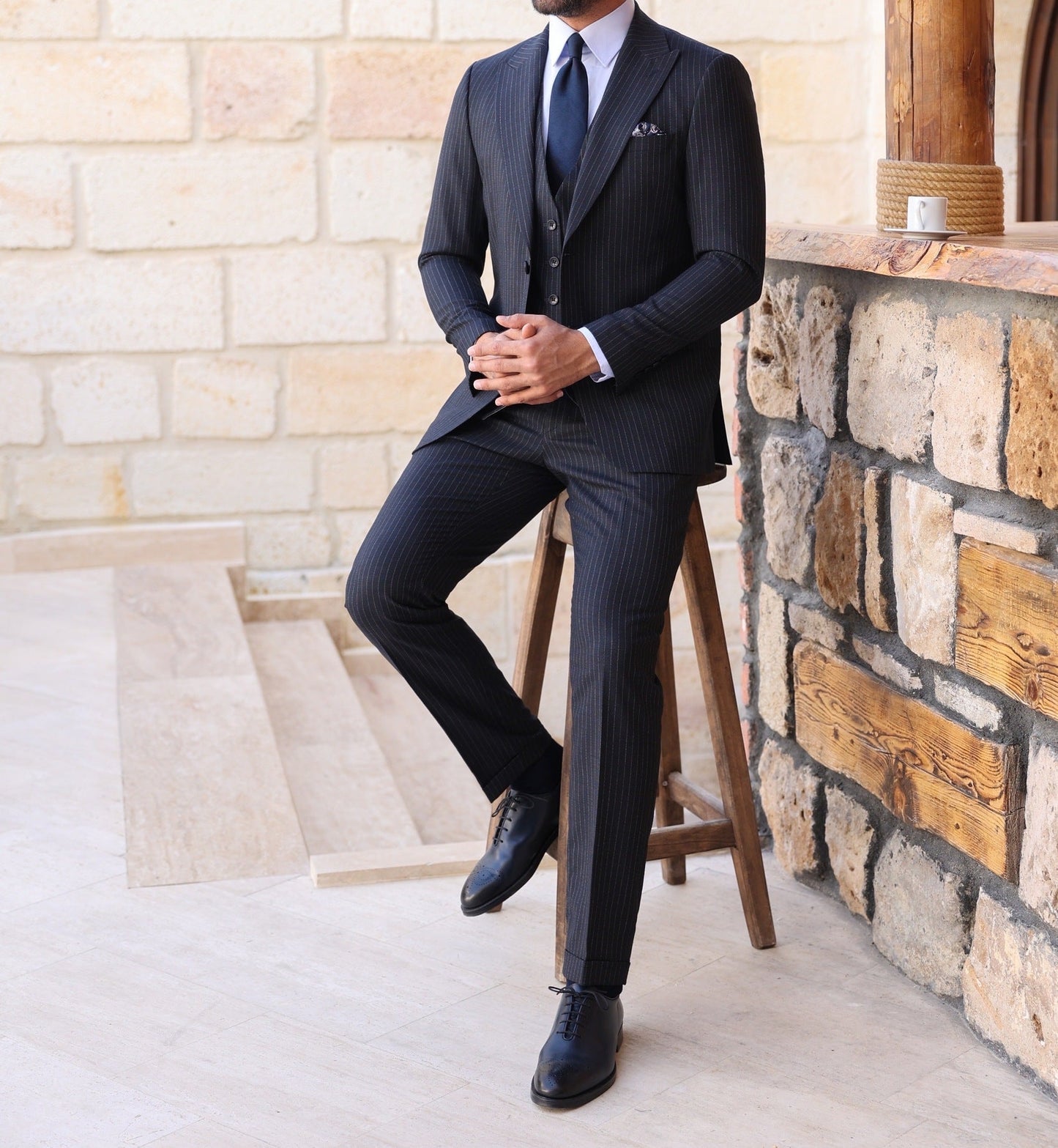 Navy Double-Sided Vest Suit 3-Piece VIOSSI