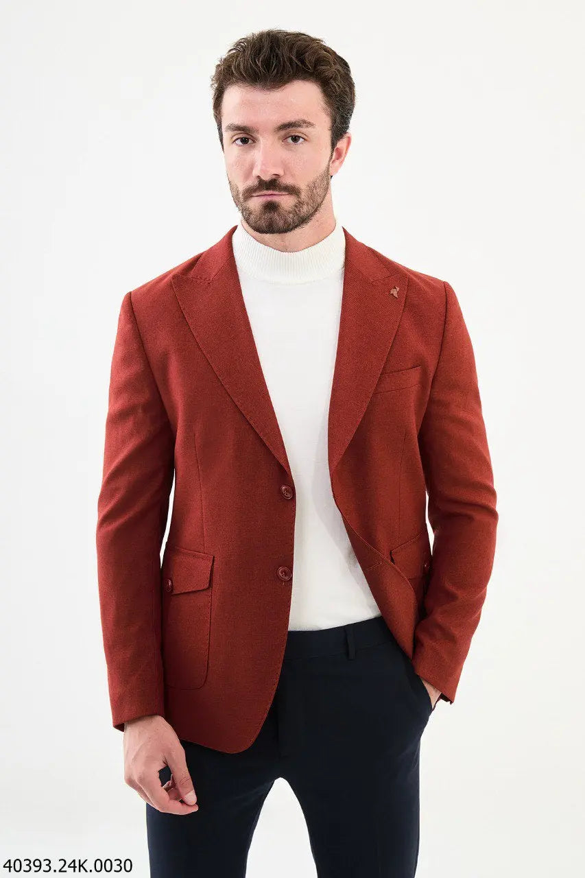Brabion James Rust Slim Fit Peak Lapel Blazer - BRABION