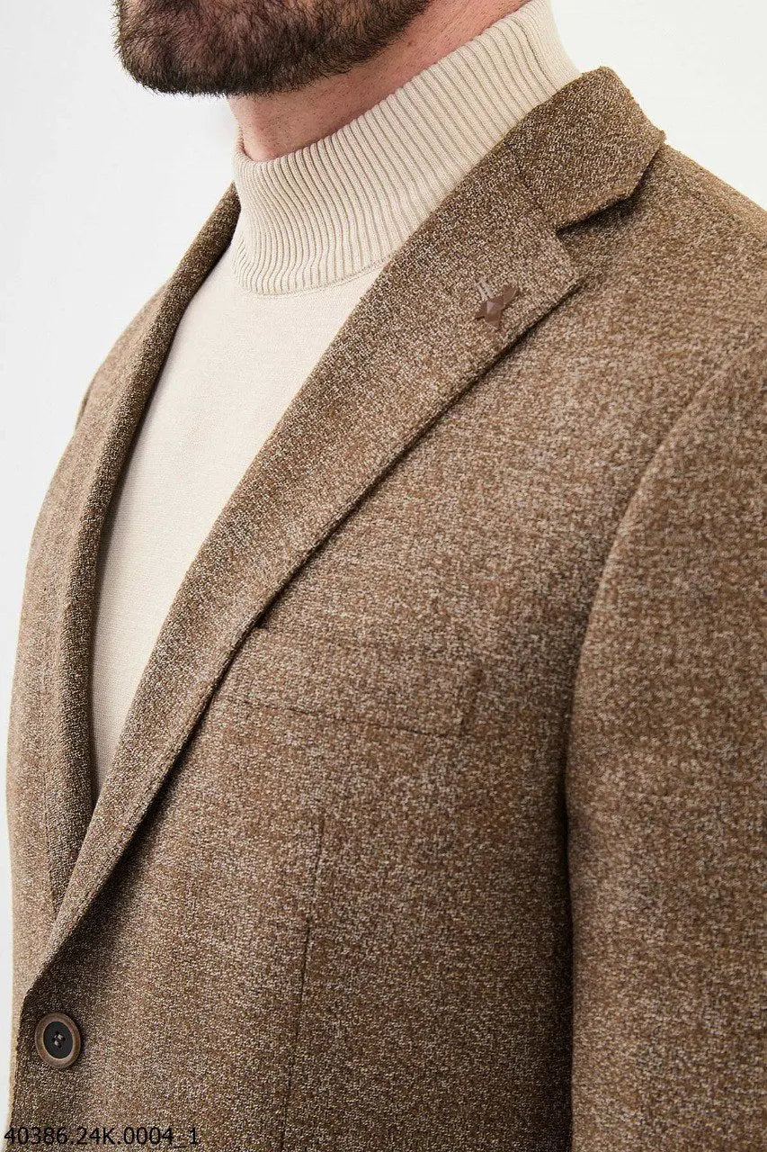 Brabion James Brown Slim Fit Notch Lapel Patterned Blazer - BRABION