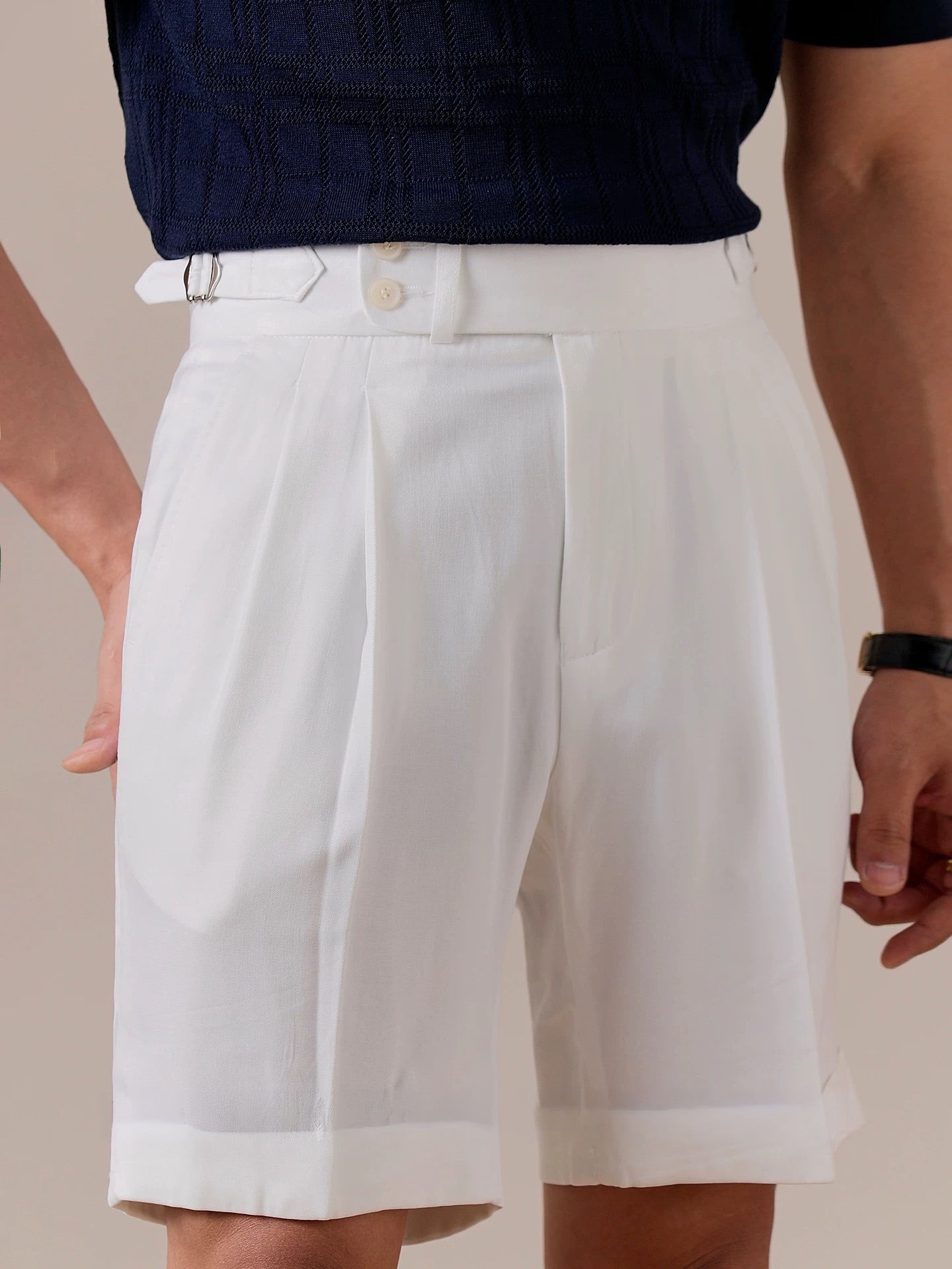 High-Waisted Double-Pleat Non-Iron Summer Suit Shorts for Men