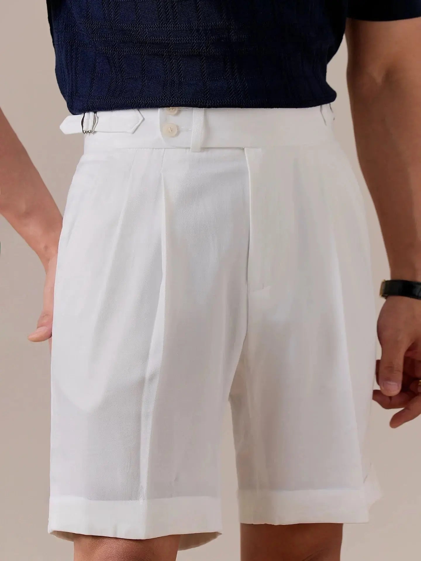 High-Waisted Double-Pleat Non-Iron Summer Suit Shorts for Men BRABION