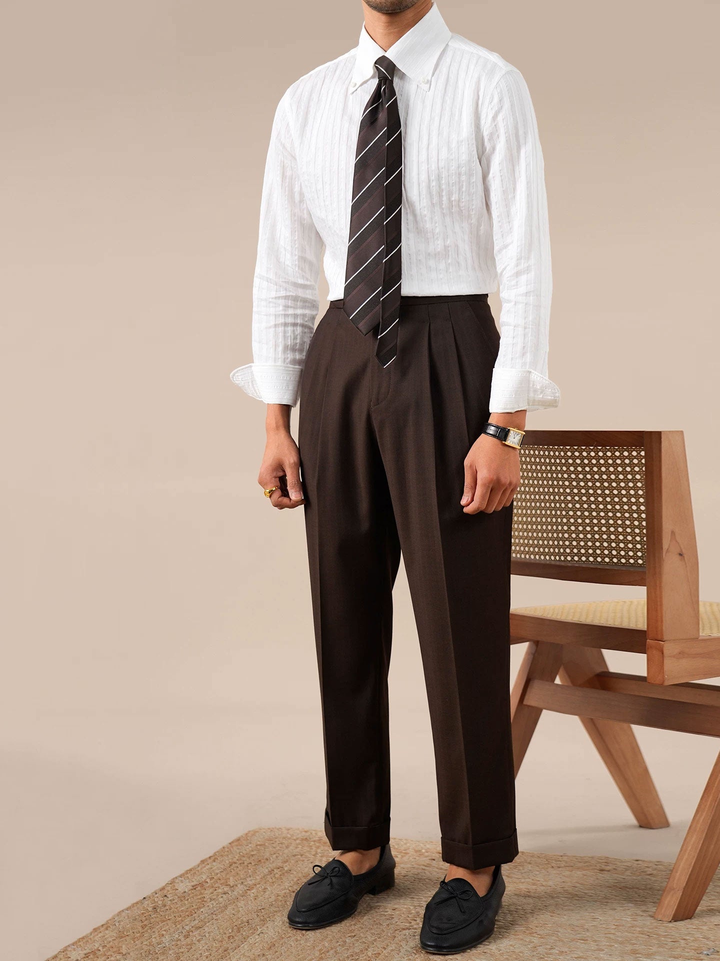 Italian Stripe Button-Up Collar Men's Dress Shirt - BRABION