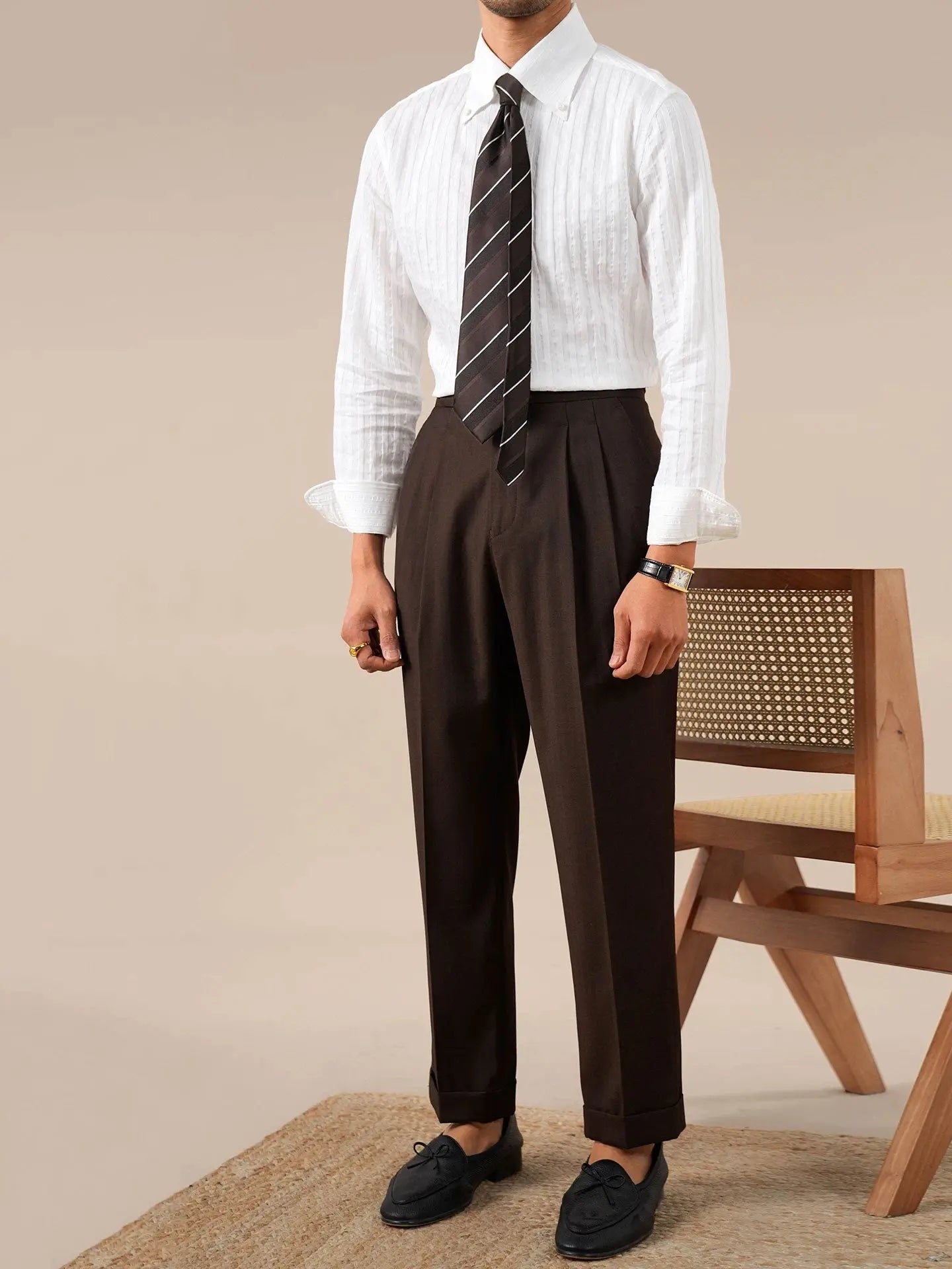 Italian Stripe Button-Up Collar Men's Dress Shirt - BRABION