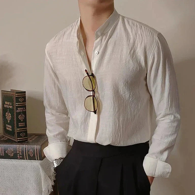 Linen Mandarin Collar Shirt