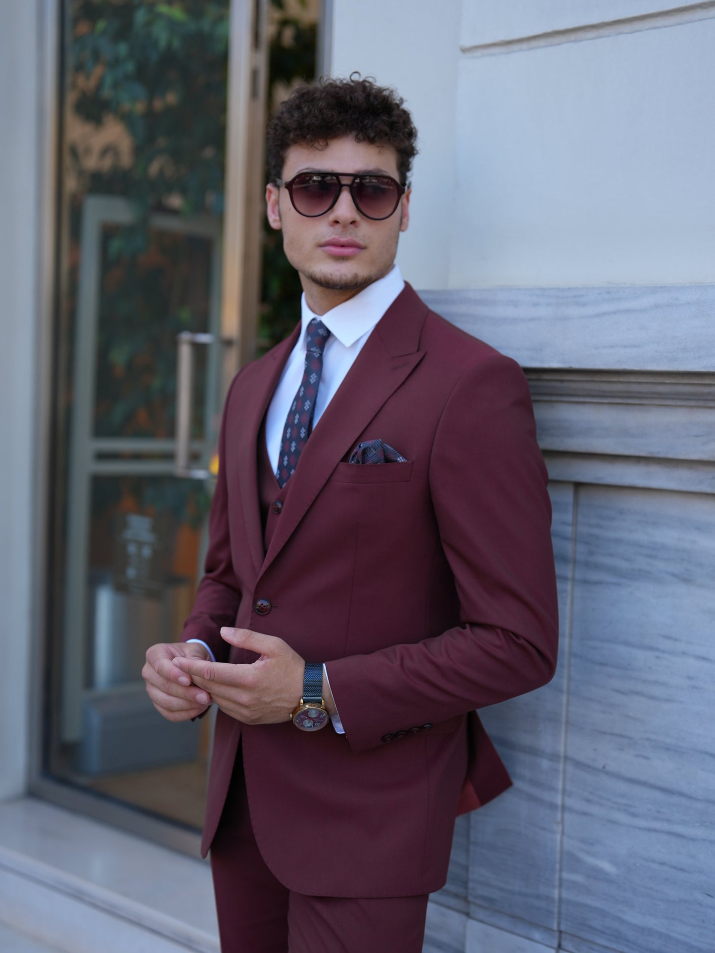 Bordo 3-Piece Slim Fit Italian Style Suit