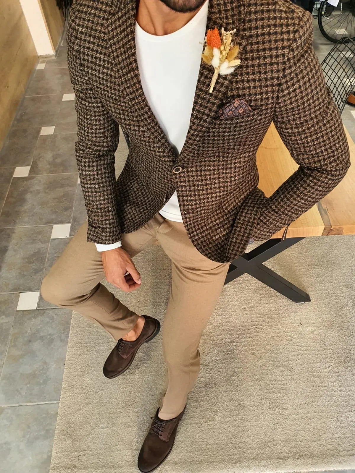 Edmond Camel Slim Fit Blazer for Men - BRABION