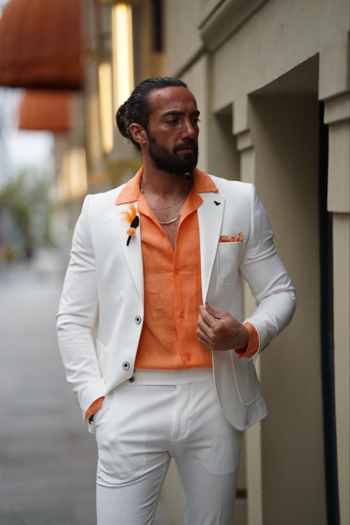 Evo White Slim Fit Wool Suit for Modern Men