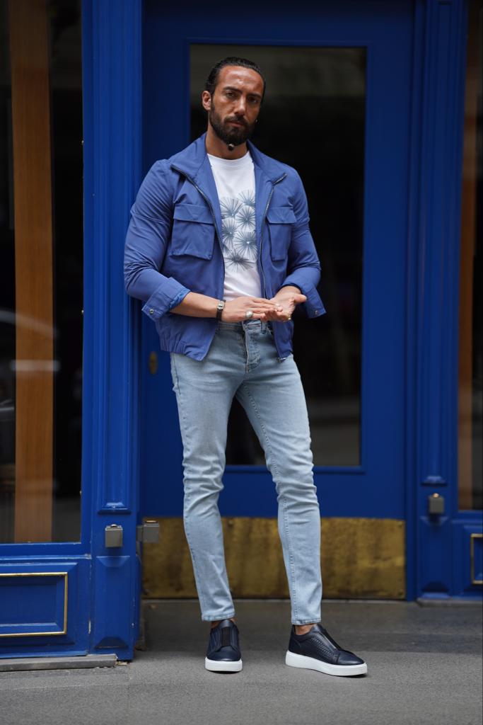 Evo Blue Slim Fit Bomber Coat
