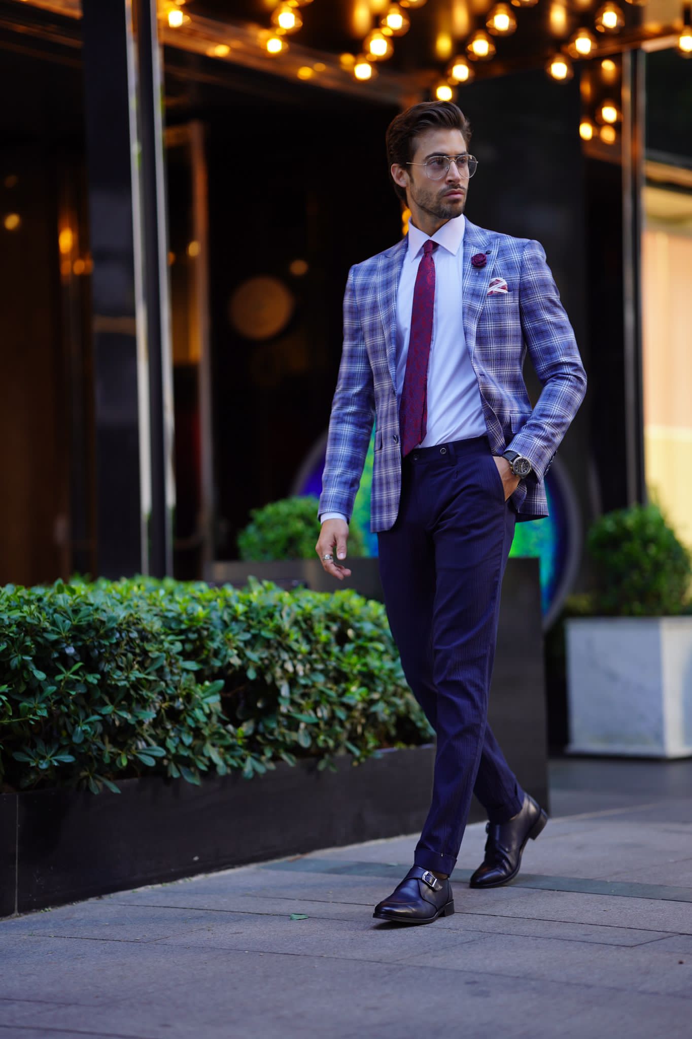 Vespo Plaid Blue Wool Blazer - Slim Fit Elegance for Every Occasion