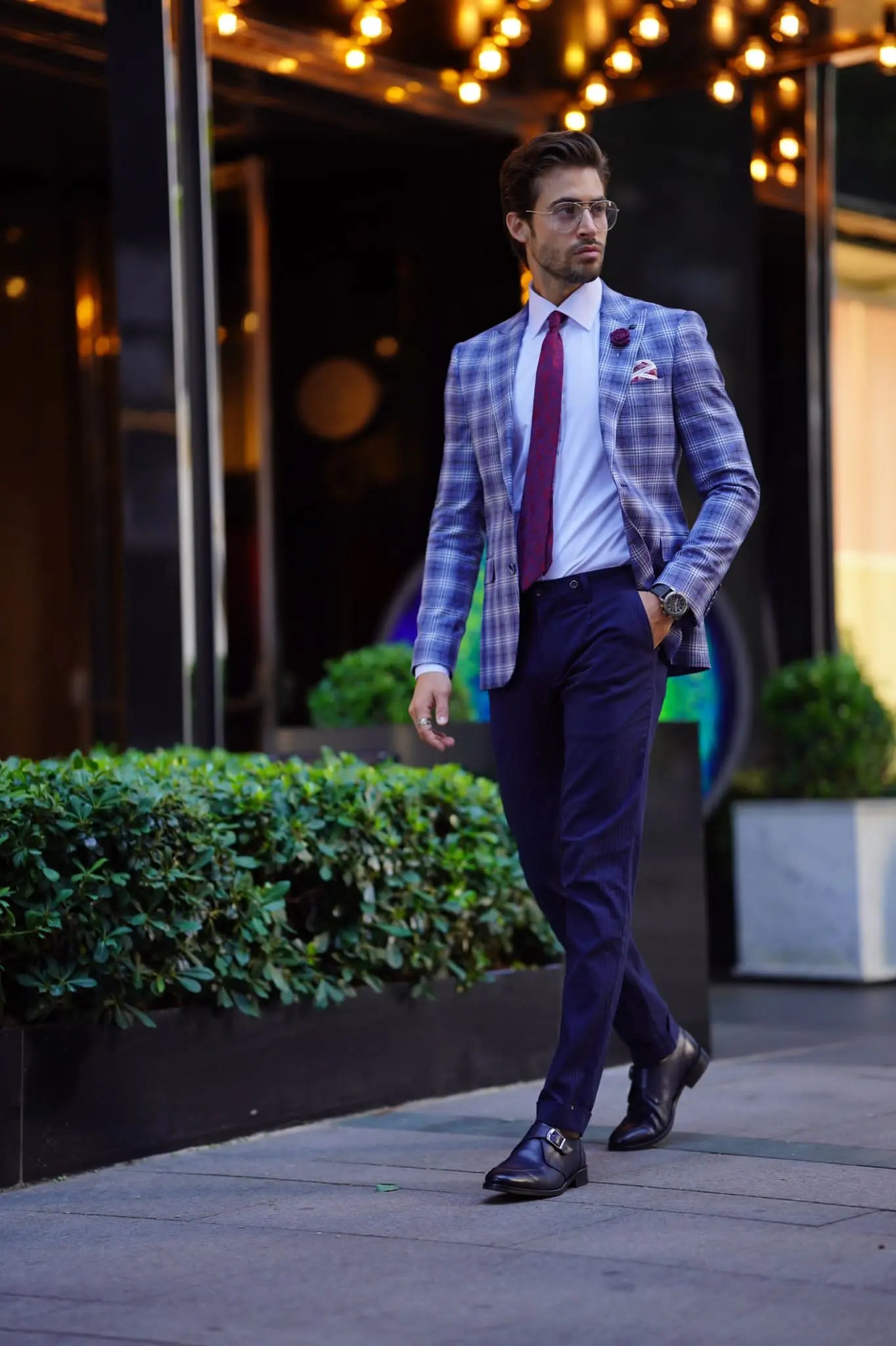Vespo Plaid Blue Wool Blazer - Slim Fit Elegance for Every Occasion - BRABION