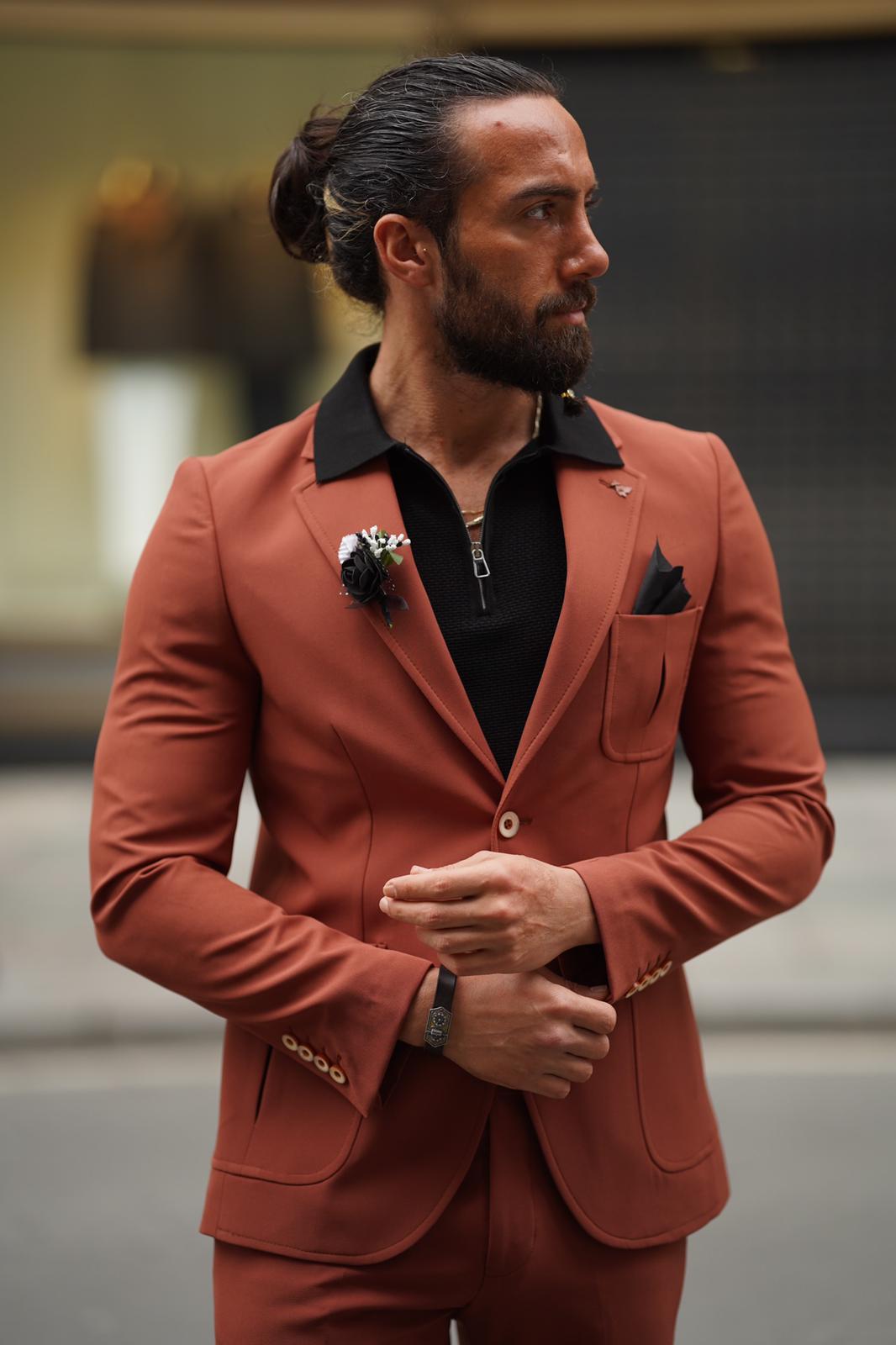 Evo Rust Brown Slim Fit Wool Suit - Elevate Your Wardrobe