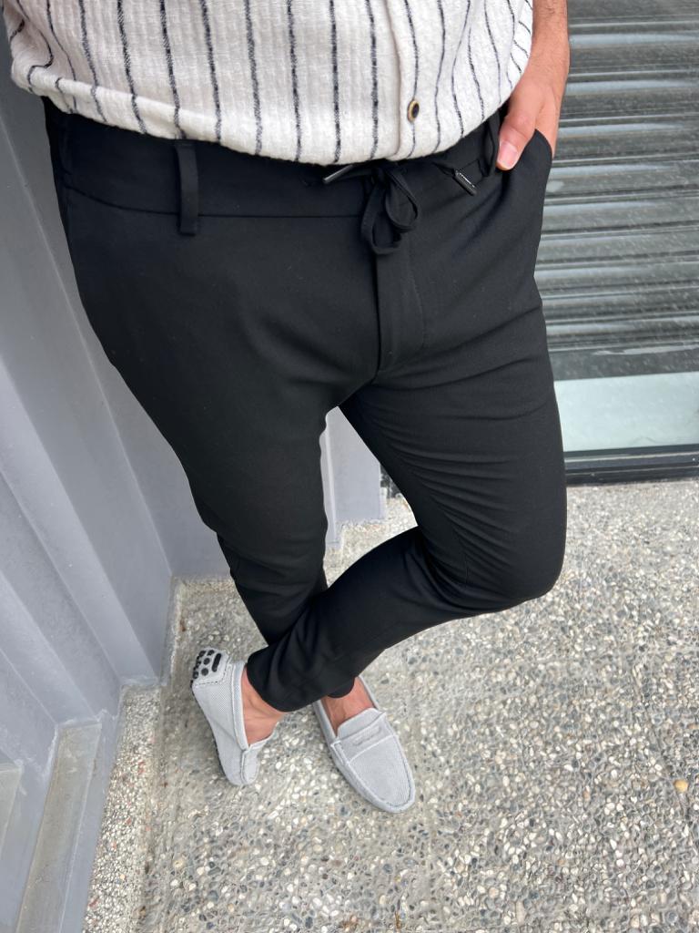 Lyon Black Slim Fit Cotton Pants - Versatile Elegance for Every Occasion